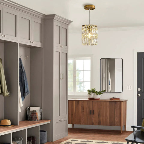 Interior hallway with Crystal Pendant Light Kit For Kitchen Island With Height Adjustable Gold Chandelier Hanging Ceiling Fixture