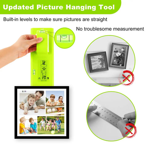 Picture Hanging Kit With Built In Level For Quick And Precise Wall Mounts Instaframe Hang Tool demonstrating use.