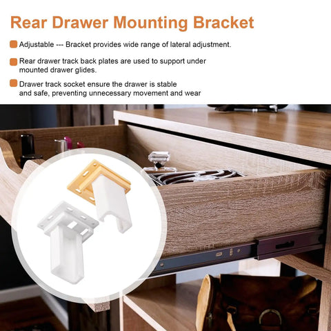 Easy Fit Drawer Slide Socket Set For Cabinets And RVs installed on wood cabinet drawer in kitchen. Adjustable base shown in use.