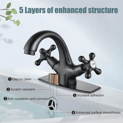 Oil Rubbed Bronze Bathroom Vessel Sink Faucet with Single Hole Deck Plate Pop Up Drain Dual Handle Cross Knobs on basin