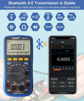 B41T Bluetooth Digital Multimeter With Auto-Ranging TRMS and 22000 Counts and smartphone showing real-time data sync