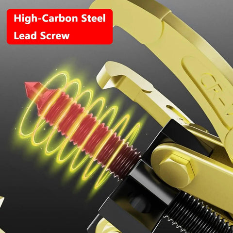 Close-up of high-carbon steel lead screw on Convertible Gear Puller Kit With 2 To 3 Jaw Bearing Separator for removing pulleys.