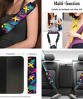 Dope Neon Abstract Car Seat Cover Set 16 Piece For Front And Rear Seats With Shoulder Pads Steering Wheel Cover Armrest Pad Cup Coasters
