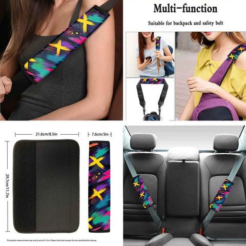Dope Neon Abstract Car Seat Cover Set 16 Piece For Front And Rear Seats With Shoulder Pads Steering Wheel Cover Armrest Pad Cup Coasters
