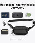 1.5L Sling Bag With RFID Blocking, Crossbody Chest Pack For Men And Women displayed with passport, phone, and accessories