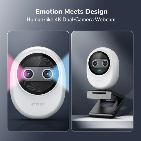 Piko Dual Camera 4K AI Webcam With AI Autofocus, 3 Microphone Array And 3 Sound Modes, USB Clip On For Creative Gifts.