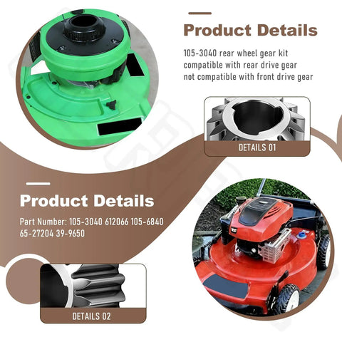 Rear Wheel Gear Kit For Toro 22 Inch Recycler Lawn Mower Replacement Fits 105-6840 612066 Easy Install details and parts