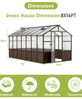 8x14 Ft Wooden Greenhouse For Outdoors With Walk In Design Polycarbonate Panels Lockable Door Roof Vent Heavy Duty Pine Frame