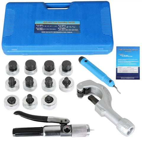 Hydraulic Tube Expander Tool for HVAC Swaging Kit with Tube Cutter and 11 Die Heads From 3/8 to 1 5/8 Inch Aluminum Alloy Build Portable
