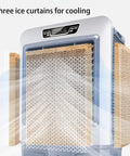 Three ice curtains of the Straight Up Solid Portable Swamp Cooler and LED screen view for home use.
