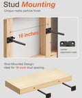 Illustration of stud mounting with 6 Inch Floating Shelf Brackets 8 Pack Solid Steel Hidden Shelf Supports with hardware.