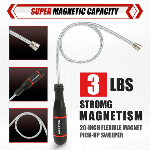 3 lb flexible magnetic pickup tool from 7 Piece Telescoping Magnetic Pickup Tool Set With Extendable LED Flashlight 360 Degree Round And Square Inspection Mirrors Ideal For Gearheads And DIY Handymen Red