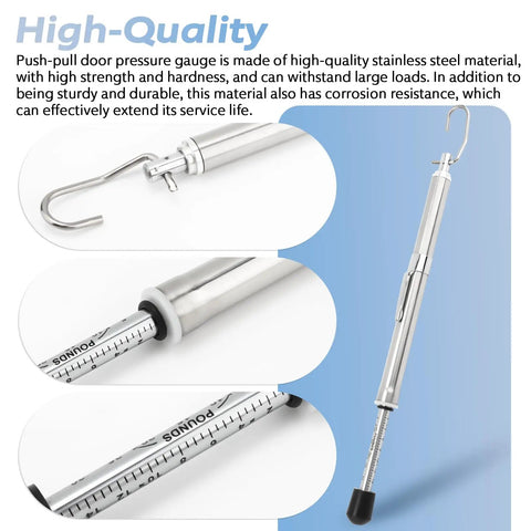 Pressure Gauge 0 To 35 Lbs For ADA Compliant Door Tests In Office Buildings Shopping Malls And Commercial Spaces A Handy Go To Tool For Inspectors And Maintenance Pros Quick Door Tightness And Swing Force Checks, stainless steel