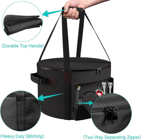Beefy Heavy Duty Water Resistant Carrying Bag For 19 Inch Outdoor Propane Fire Pit And Fire Bowl with top handle and zipper