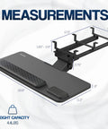 Measurements of Smooth Gliding Under Desk Keyboard And Mouse Tray With Plush Foam Padding For Home Office Ergonomic Workstation Setup.