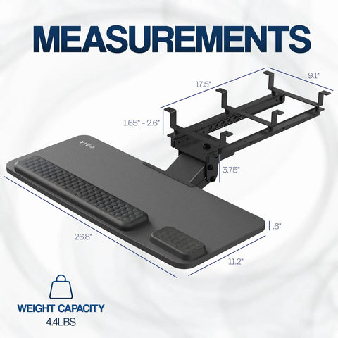 Measurements of Smooth Gliding Under Desk Keyboard And Mouse Tray With Plush Foam Padding For Home Office Ergonomic Workstation Setup.