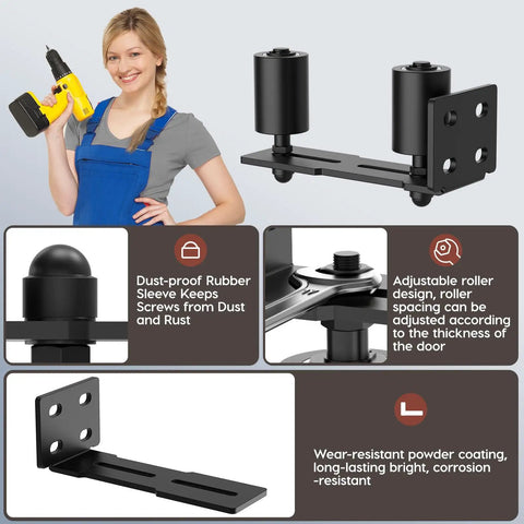 Beefy Heavy Duty Slide Gate Roller Guide With L Rear Post Steel Bracket For Sliding Rolling Gates Hardware Kit Support Assembly For Garage Fence Wood Doors Black 1pc 3in