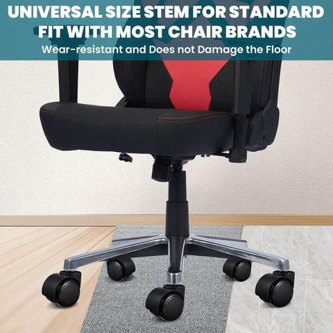 Five Pack 2 Inch Office Chair Wheels Heavy Duty Replacement Silent Rubber Caster Wheels installed on chair base on hardwood floor