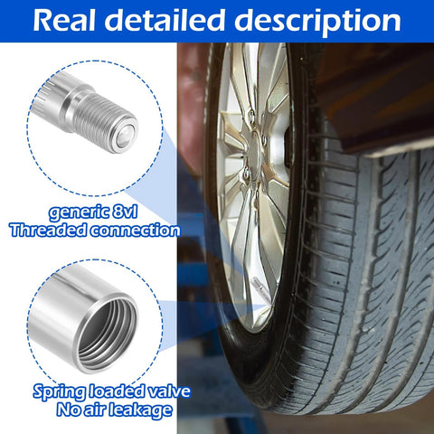 12-pack valve stem extension kit; 19/27/39 mm; stainless steel and ABS; for cars, motorcycles, trucks; silver/black.