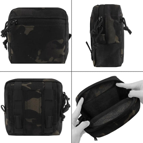 Grabs-And-Go Utility Pouch MOLLE-Compatible Gear Organizer Bag with front zip pocket, hook-and-loop lining, shown open
