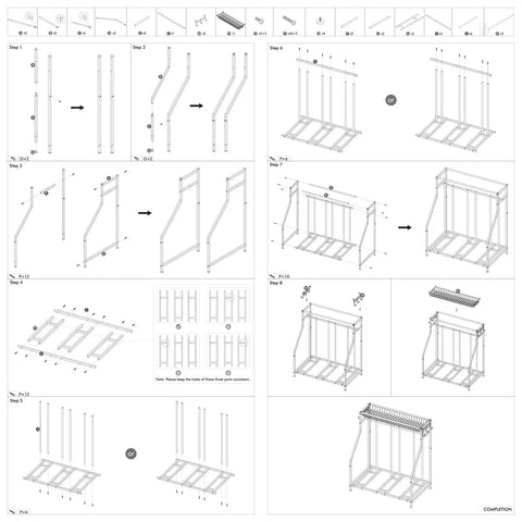 Assembly instructions for Three Bike Stand Rack For Garage Storage And Indoor Outdoor Use, Adjustable Slots Fits Mountain, Hybrid, And Kids Bikes