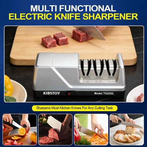 Electric Knife Sharpener 3 Stage Professional Kitchen Sharpening System with 100 Percent Diamond Abrasive on counter