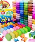 Air Dry Clay Set With 100 Colors For Ages 3 To 12 Kids And Teens, Safe Non Toxic Modeling Clay packets and colorful creations