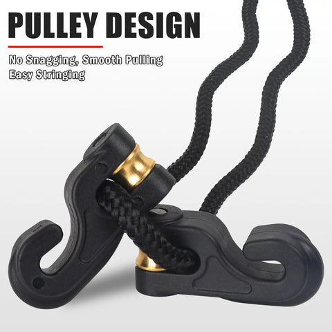 Crossbow Cocking Rope Device With Double Handle close-up, showing heavy duty nylon rope and pulley design for quick cocking.
