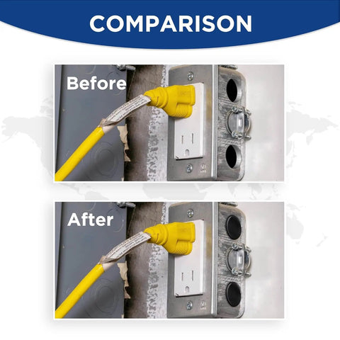 Comparison image showing before and after installation of 205 Piece Assorted Waterproof Rubber Wire Grommet Kit For Automotive Panels And Electrical Enclosures In Seven Precision Sizes Featuring Slick Edge Cutting And Hella Durable Construction For Sweet Cable Management Upgrades.