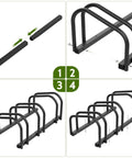 Three Bike Floor Stand For Garage And Home, No Fuss Parking Rack For Indoor Outdoor Storage, Fits 22 To 28 Inch Wheels