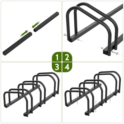 Three Bike Floor Stand For Garage And Home, No Fuss Parking Rack For Indoor Outdoor Storage, Fits 22 To 28 Inch Wheels