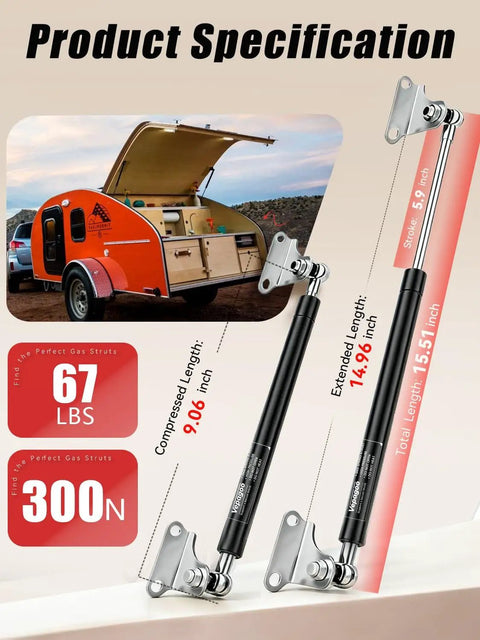 2 Pack 15 Inch Soft Close Gas Struts Heavy Lid Lift Support 67Lb 300N For Toolbox Toy Box Cabinet And Boat Hatch With Mounting Brackets