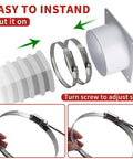 4 Inch Duct Connector With Adjustable Clamps Durable Plastic Vent Hose Connector For Heating And Cooling HVAC System And Dryer Vent Easy Install Leak Proof Design Two Pack showing installation with clamps