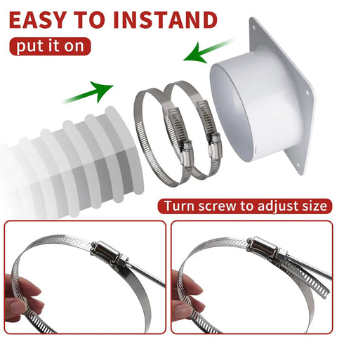 4 Inch Duct Connector With Adjustable Clamps Durable Plastic Vent Hose Connector For Heating And Cooling HVAC System And Dryer Vent Easy Install Leak Proof Design Two Pack showing installation with clamps