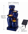 4 Tier Cascading Solar Powered Water Fountain With Navy Finish Illuminated By LED Lights Outdoor Garden Water Feature