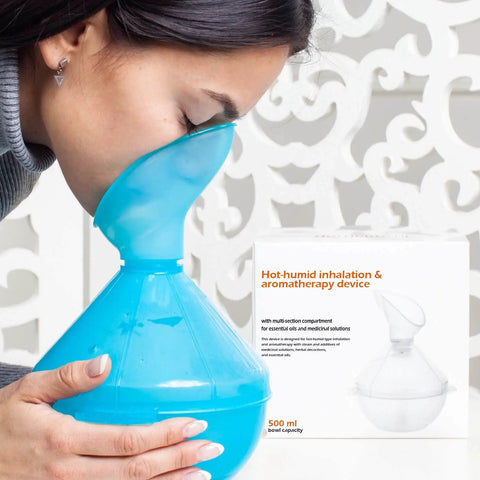 Person using Hot Humid Inhalation And Aromatherapy Steam Inhaler With 500 Ml Capacity, Six Compartment Aromatherapy Device