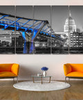 Black and white cityscape with blue-lit bridge, featuring St. Paul's Cathedral in the background, stylish modern living room decor.