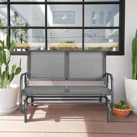 Two Person Swing Glider Chair 48 Inch Spacious Outdoor Lounge Bench For Patio Backyard Poolside Lawn Indoor Use Durable Steel Frame Weatherproof Fabric Cozy And Chill on patio