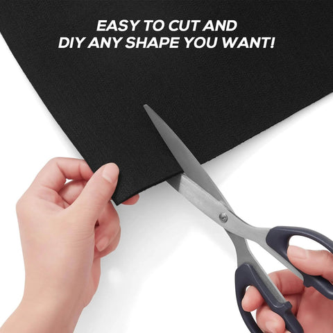 Hands cutting 9x12 Inch Heavy Duty Heat Shield Barrier Blanket With Reflective Insulation Carbon Felt for high temp protection.