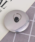 Rubber Bathtub Stopper 2pcs for Bathroom and Laundry Drain Use, round metallic bathtub plug with black rubber seal.