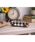 Rustic Wooden Pickup Truck Shelf Sitter Decorative Cut Out Plaid Black And White Farmhouse Decor on desk