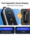 Level 1 And Level 2 Portable EV Charger With 8 To 16 Amp Adjustable Current And 25 Foot Cord, smart display, adjustable settings