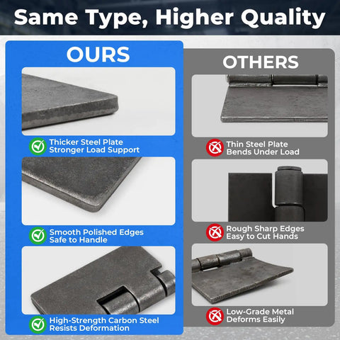 Beefy 4 Inch Weld On Hinges Heavy Duty Carbon Steel Butt Hinges Set For Farm Gates Fence Gates Warehouse Doors Container Doors And Industrial Projects 4 Pack, thicker steel plate