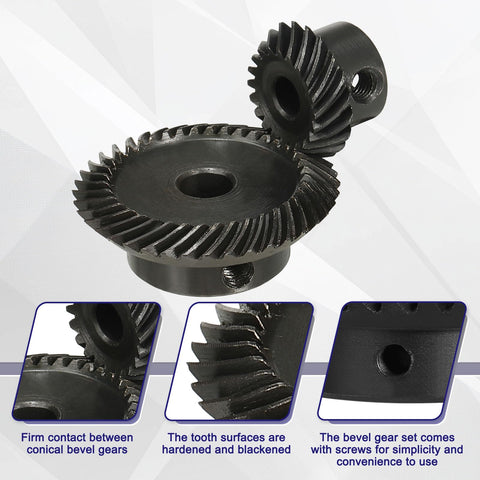 90 Degree Bevel Gear Set Beefed Up Two Piece 1 Mod Spiral Ground Bevel Gears with screws and bore details
