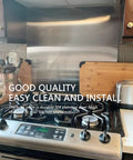24 By 30 Stainless Steel Backsplash For Kitchen Behind Stove With Screws, visible as a sleek metal panel in a modern kitchen setting.