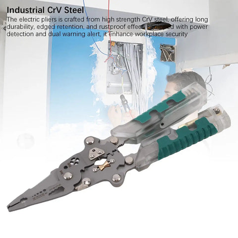 Heavy Duty 20 Function Multifunctional Wire Stripper Pliers with CrV steel, ergonomic grip, ideal for electrical work.