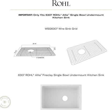 Stainless Steel Wire Sink Grid For 6307 Allia Kitchen Sinks, 26 1/4 Inch By 15 1/4 Inch, Biscuit Vinyl Coated With Plastic Feet To Protect Bottom