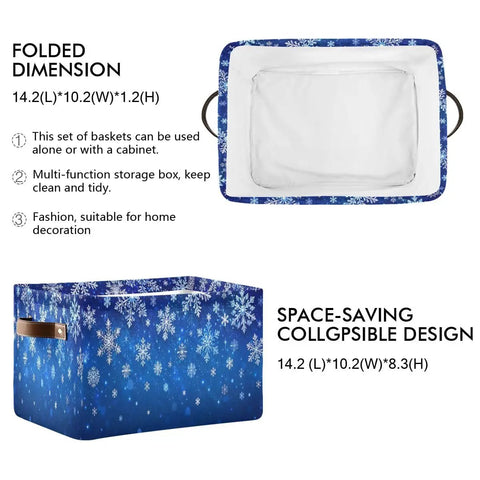 Dang Cool Canvas Storage Basket With Sparkly Winter Snowflake Pattern Heavy Duty Foldable Bin with leather handles, waterproof inner.