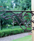 Premium Heavy Duty Cast Iron Wall Mount Shelf Brackets For Floating Shelves Rustic Industrial Triangle Corner Supports With Screws Built Like A Tank Two Pack side view in garden.
