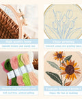 Punch Needle Embroidery Kit Beginner Friendly Two Pack With Tools, hoops and pre-printed tulip and sunflower design fabrics